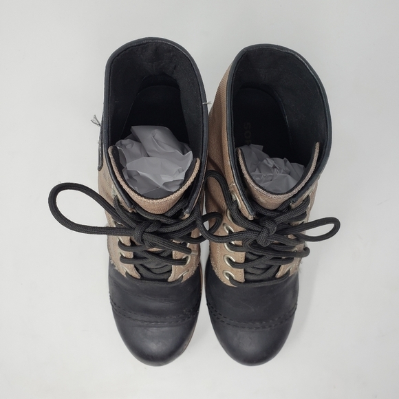 SOREL PDX Wedge Lace-Up Canvas Leather Waterproof Booties Boots size 7.5 - Picture 3 of 11